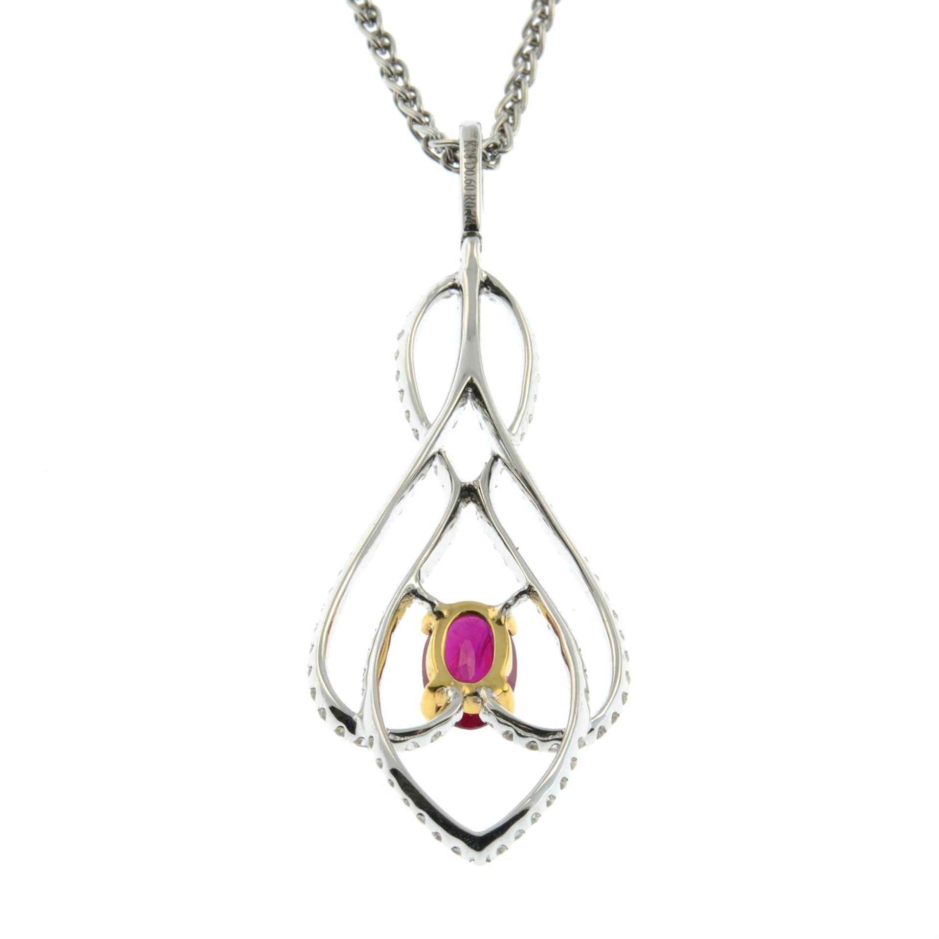 An 18ct gold ruby and diamond pendant, with chain. - Image 3 of 5