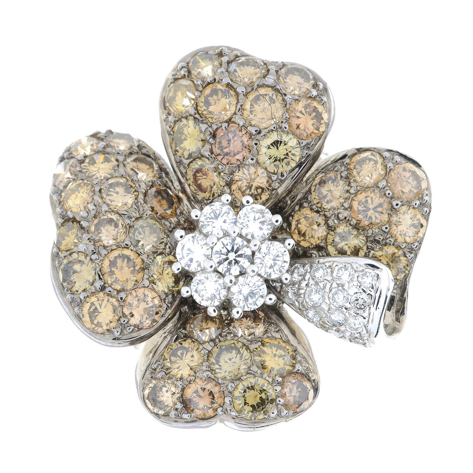 A brilliant-cut diamond and 'brown' diamond floral dress ring. - Image 2 of 5