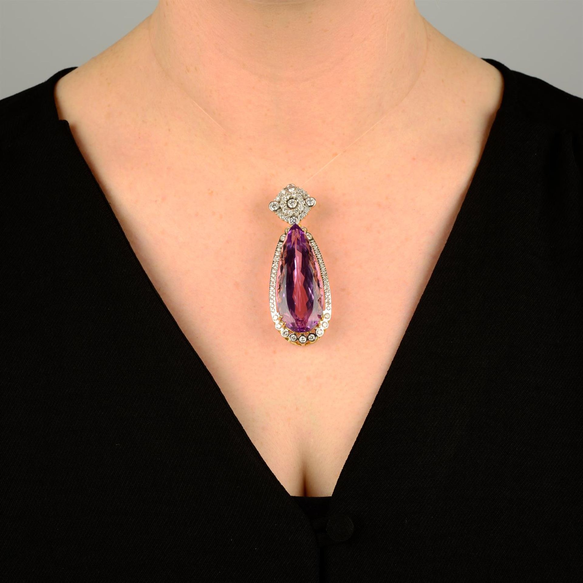 A kunzite and diamond pendant. - Image 5 of 5