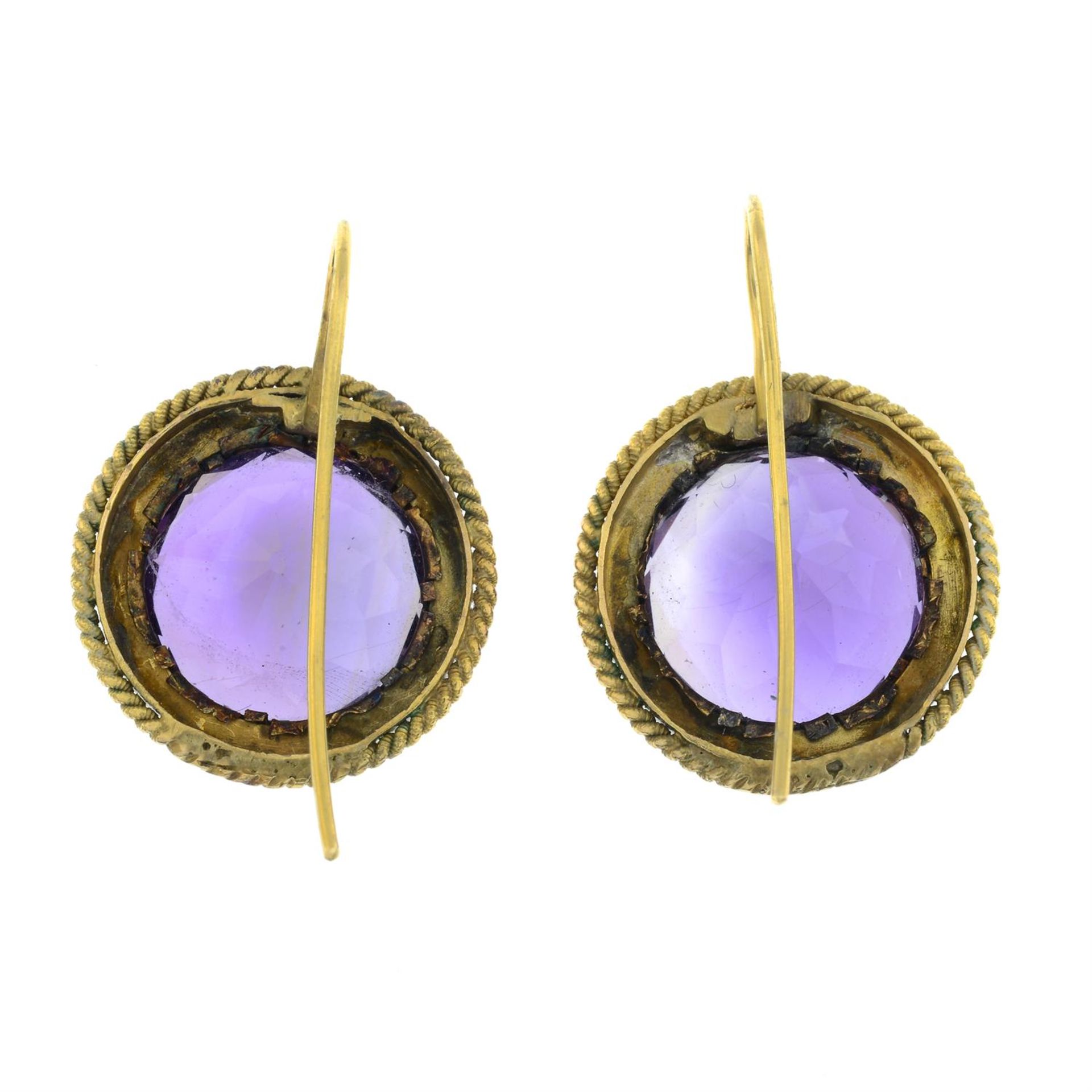 A pair of late 19th century gold amethyst earrings. - Image 3 of 4