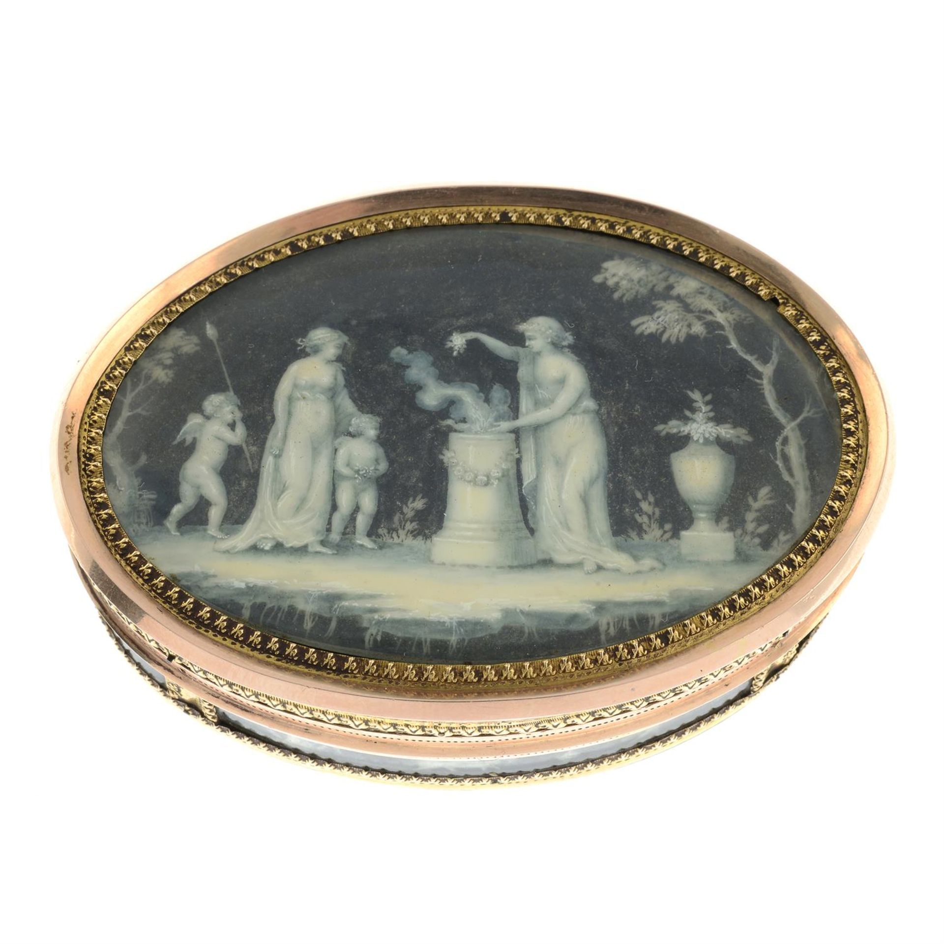 A late 18th/early 19th century gold painted box, the lid believed to depict a version of 'Le - Image 2 of 5