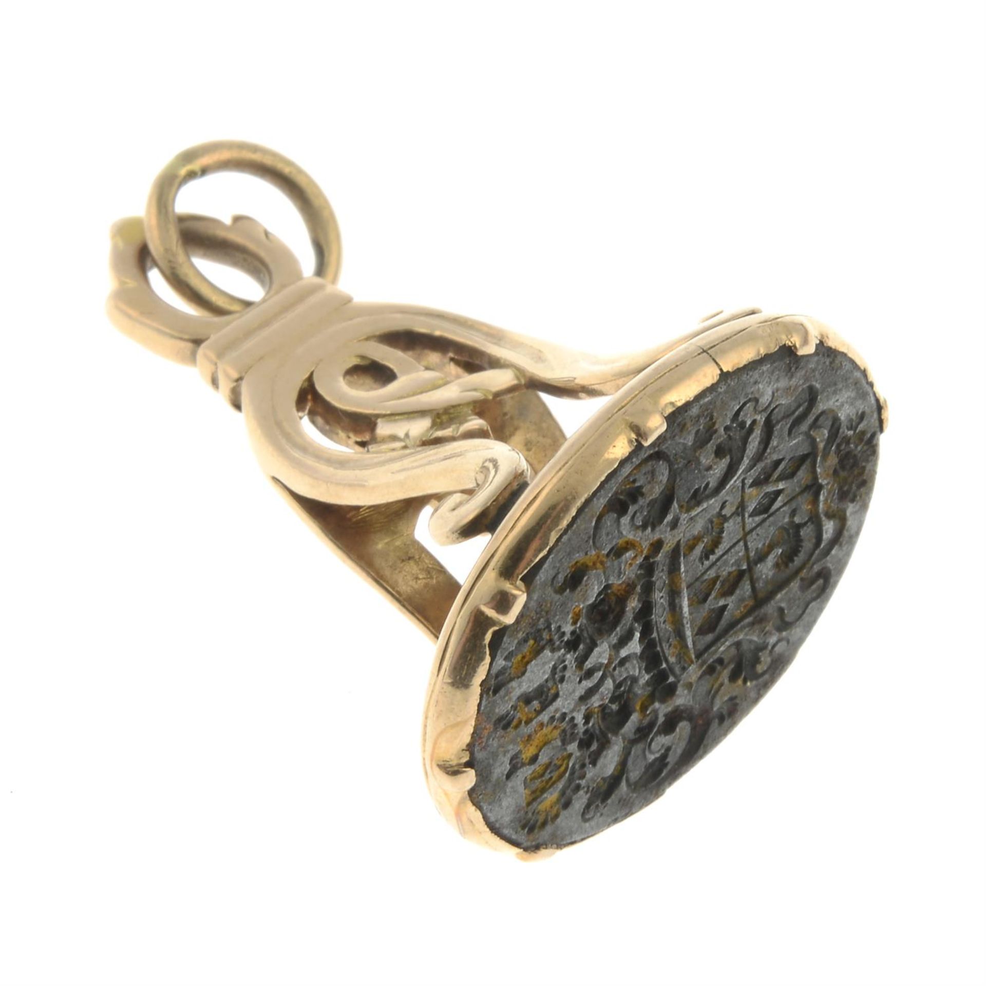 A Georgian gold mounted steel armorial fob. - Image 2 of 4