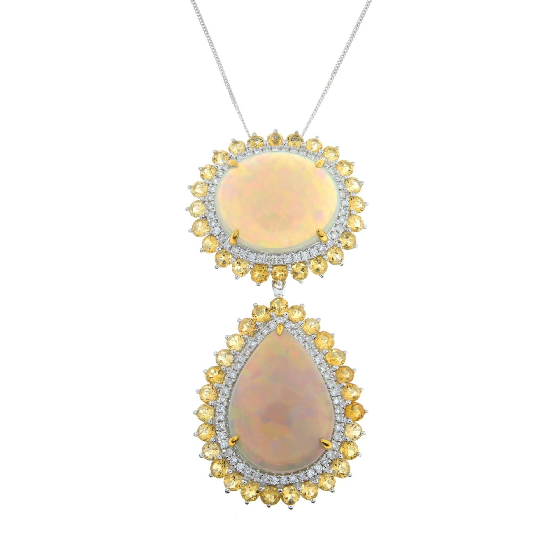 An opal, citrine and diamond pendant. - Image 2 of 4