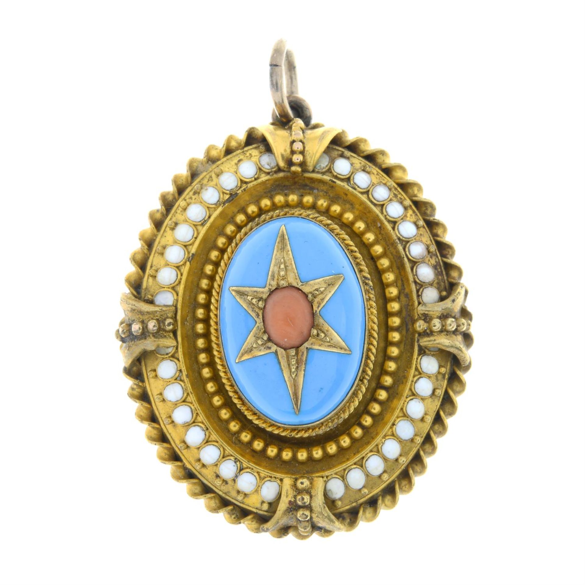 A late Victorian gold, coral and enamel locket. - Image 2 of 5