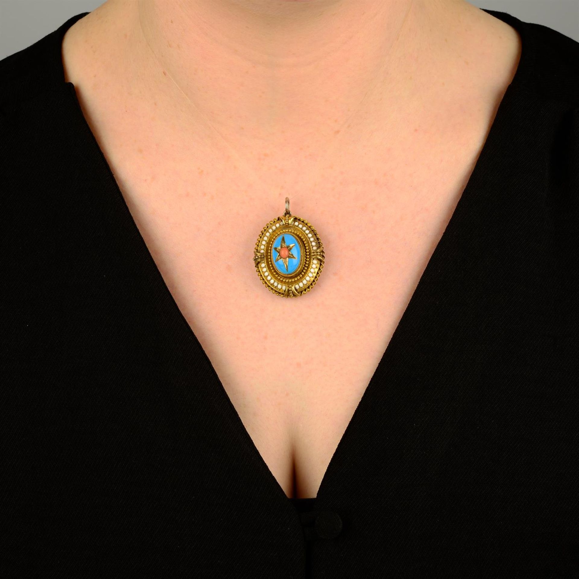 A late Victorian gold, coral and enamel locket. - Image 5 of 5