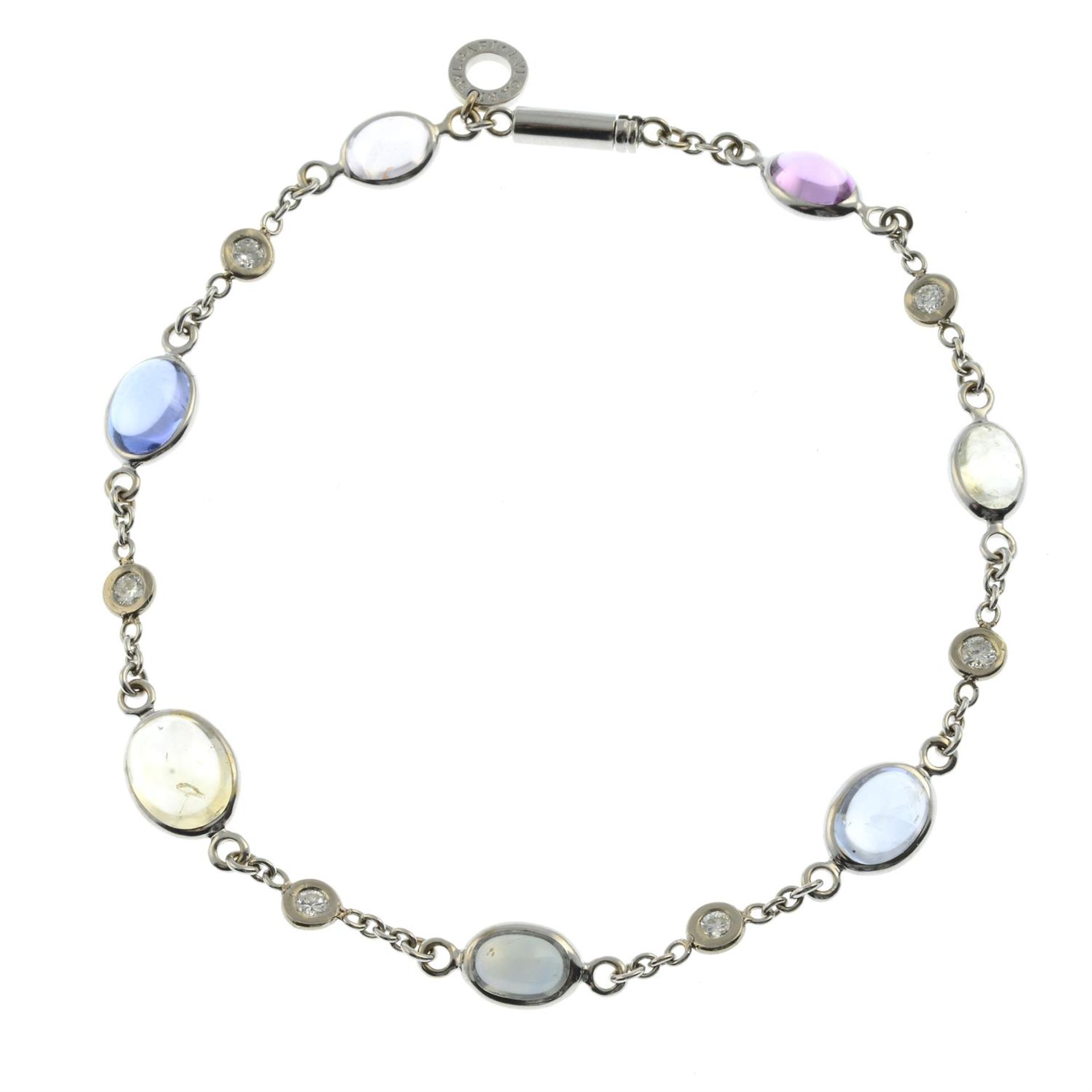 A multi-hue sapphire cabochon and diamond bracelet, by Bulgari. - Image 2 of 4