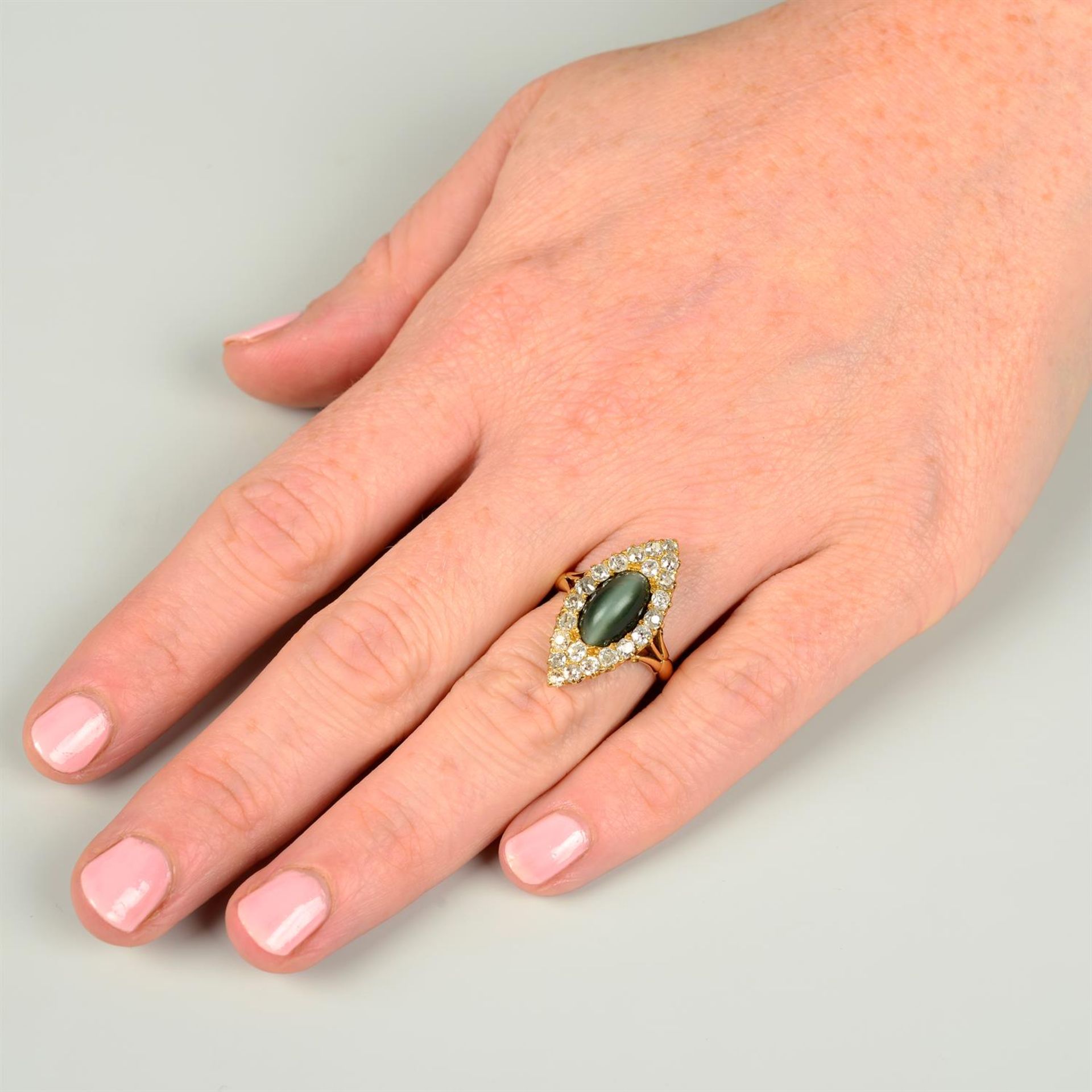 A late Victorian 18ct gold cat's-eye chrysoberyl and diamond ring. - Image 5 of 5
