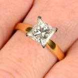 An 18ct gold square-shape diamond single-stone ring.