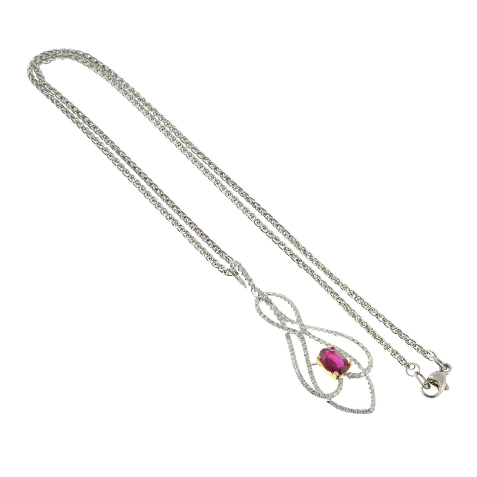 An 18ct gold ruby and diamond pendant, with chain. - Image 4 of 5