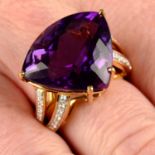 An 18ct gold amethyst cocktail ring, with brilliant-cut diamond shoulders.