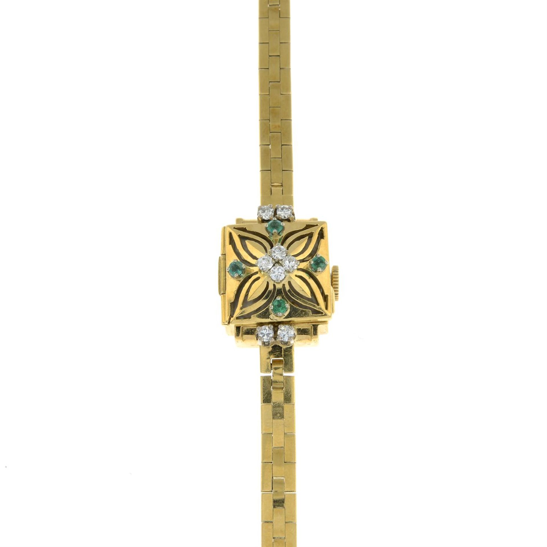 A lady's single-cut diamond and emerald cocktail watch, by Rolex. - Image 2 of 5