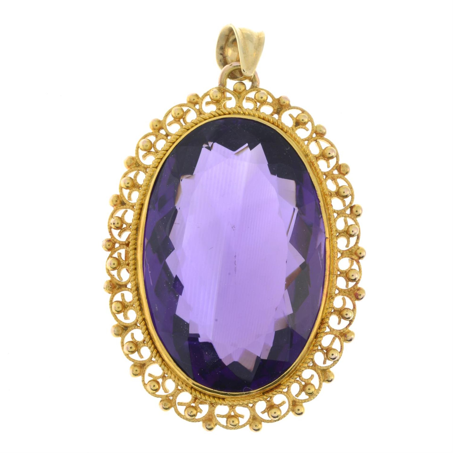 An early 20th century 14ct gold amethyst pendant. - Image 2 of 4