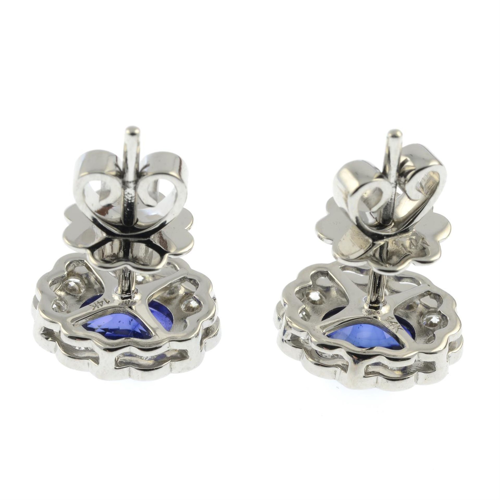 A pair of sapphire and diamond cluster earrings. - Image 3 of 3