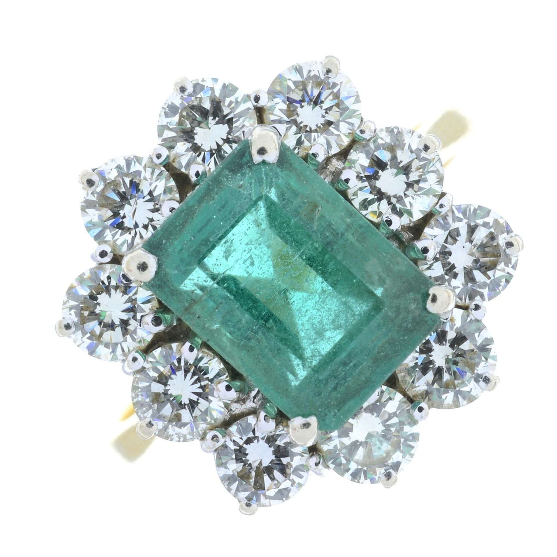 An 18ct gold emerald and brilliant-cut diamond cluster ring. - Image 2 of 5