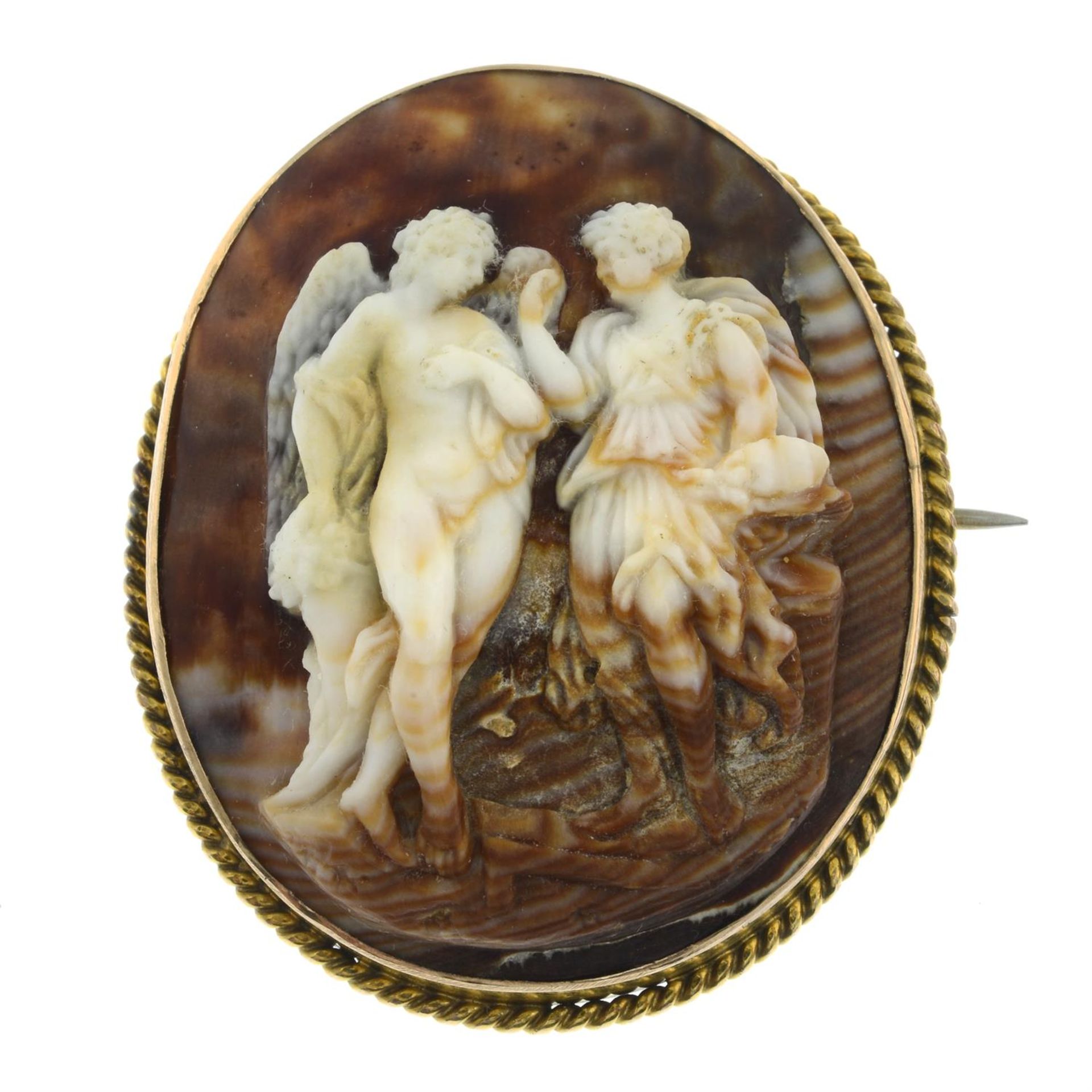 A 19th century cameo brooch, believed to be depicting Thanatos leading a lost soul, - Image 2 of 4