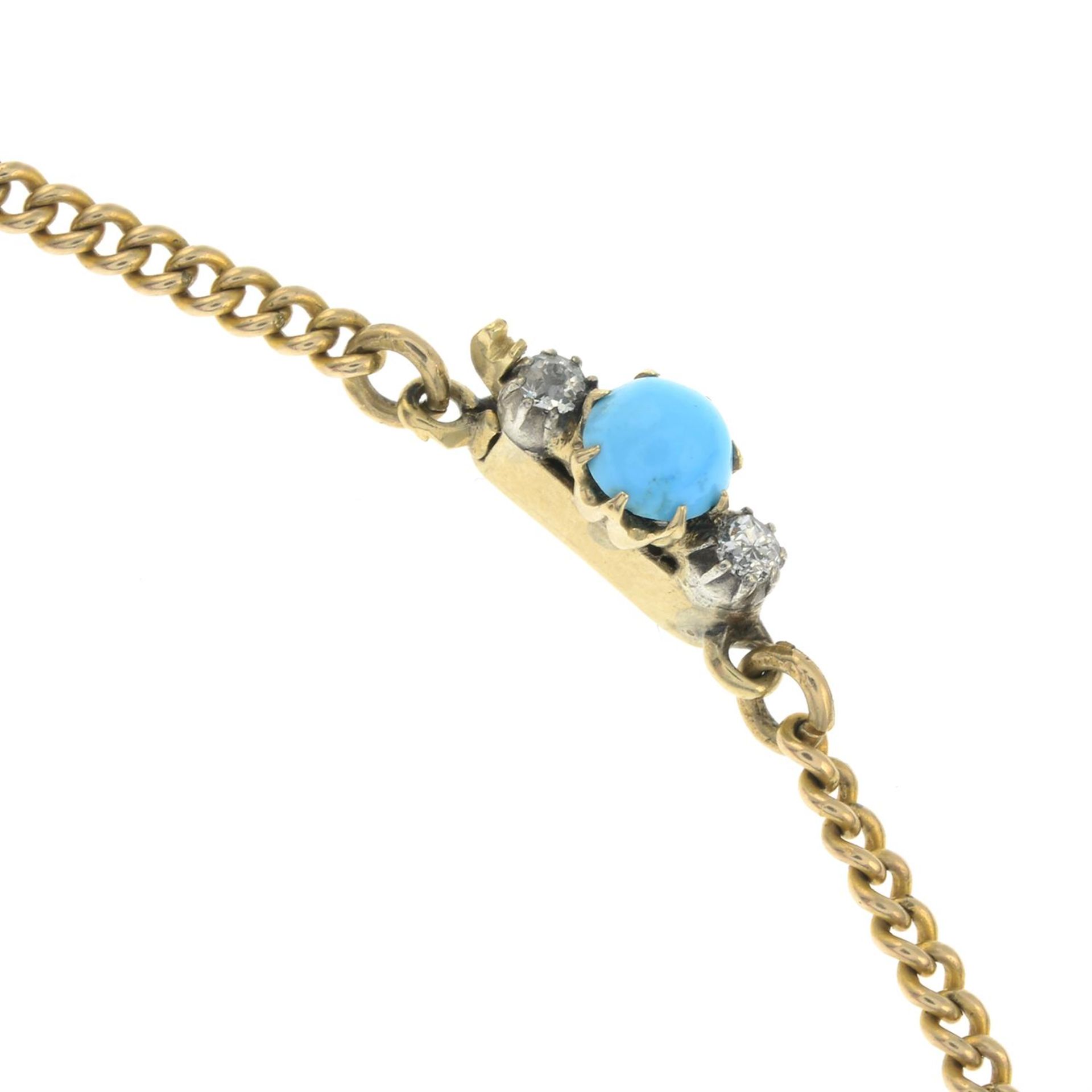 A late 19th century 14ct gold turquoise and old-cut diamond fringe necklace. - Image 4 of 5