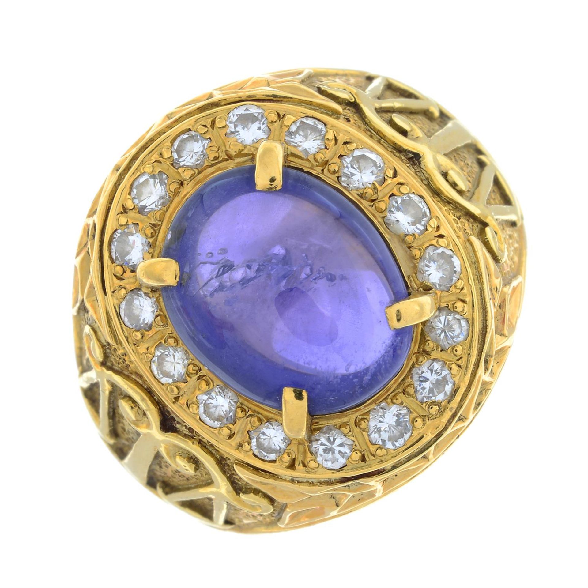 A star sapphire cabochon and brilliant-cut diamond cluster Libra zodiac ring, with scales to the - Image 2 of 5