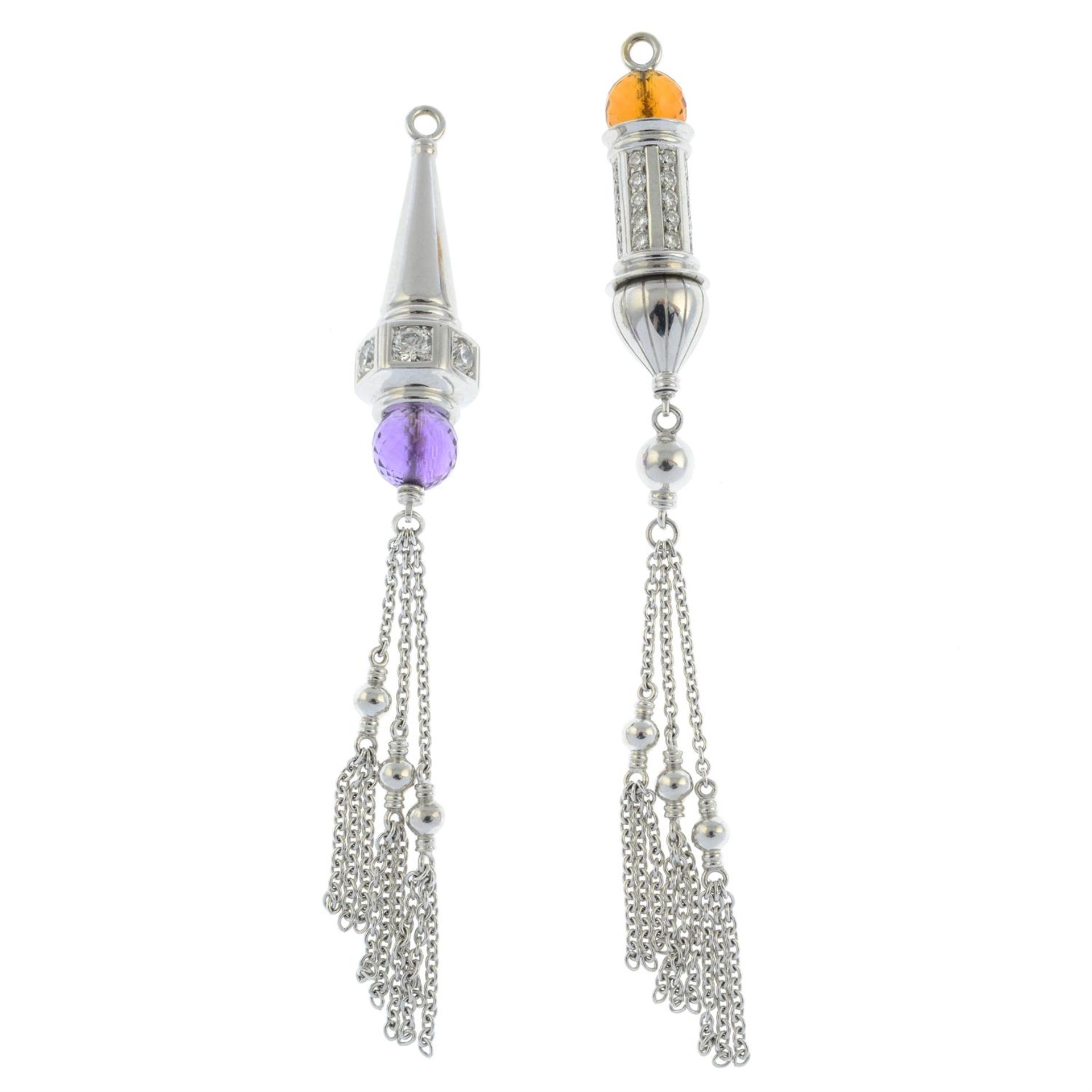 An amethyst and diamond tassel pendant, together with a citrine and diamond tassel pendant. - Image 2 of 3