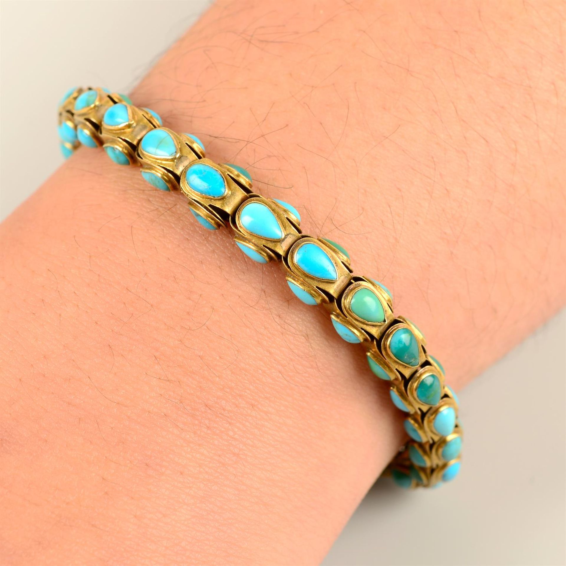 An early Victorian gold turquoise bracelet.