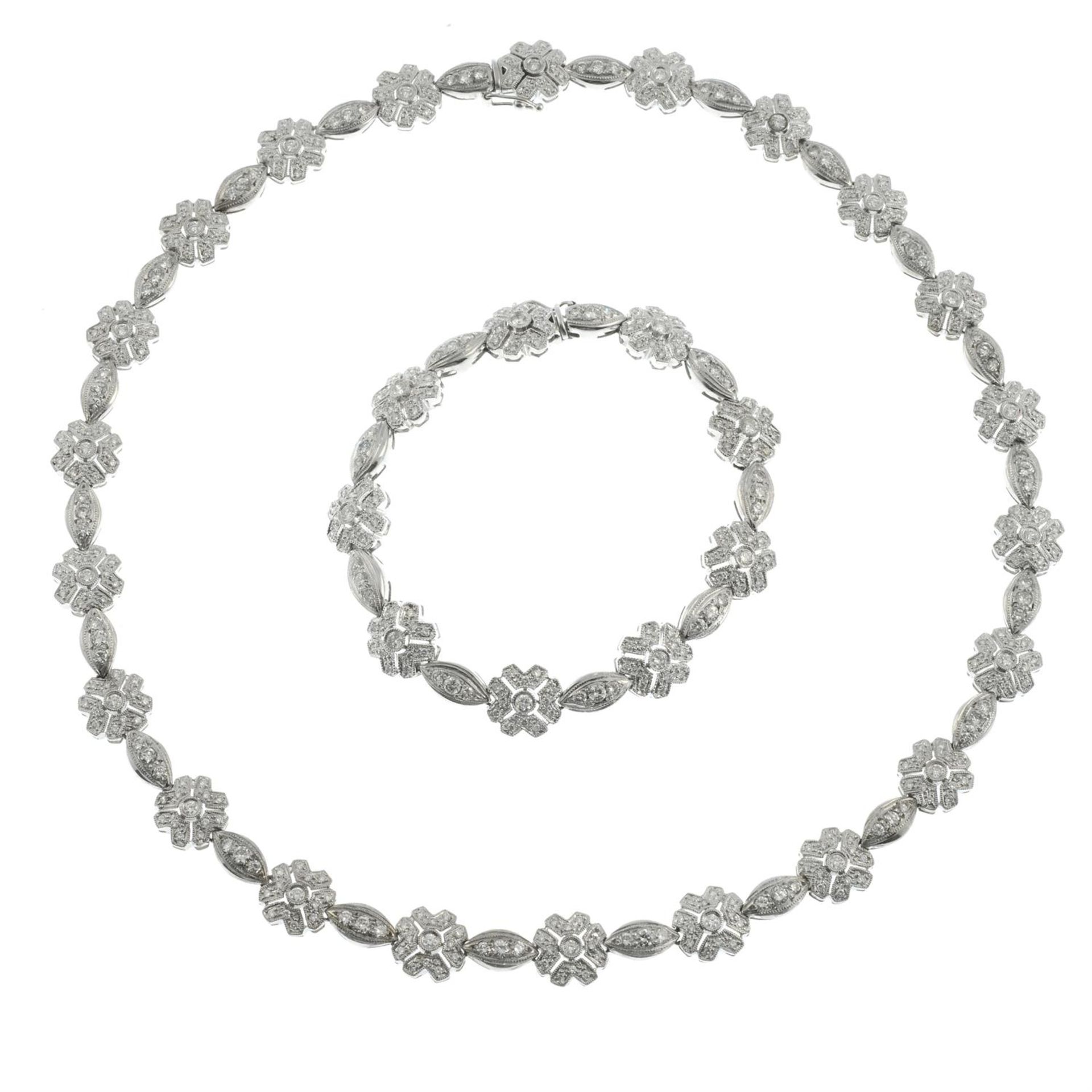 A brilliant-cut diamond floral necklace, with matching bracelet. - Image 2 of 5