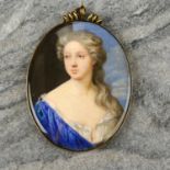 A portrait miniature on vellum of Jane Dering, by Nicholas Dixon in gilt frame.