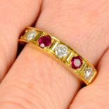 An 18ct gold alternating brilliant-cut diamond and ruby half eternity ring.