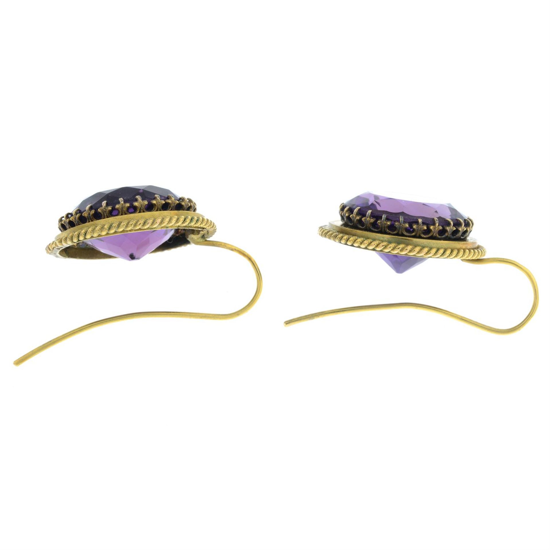 A pair of late 19th century gold amethyst earrings. - Image 4 of 4