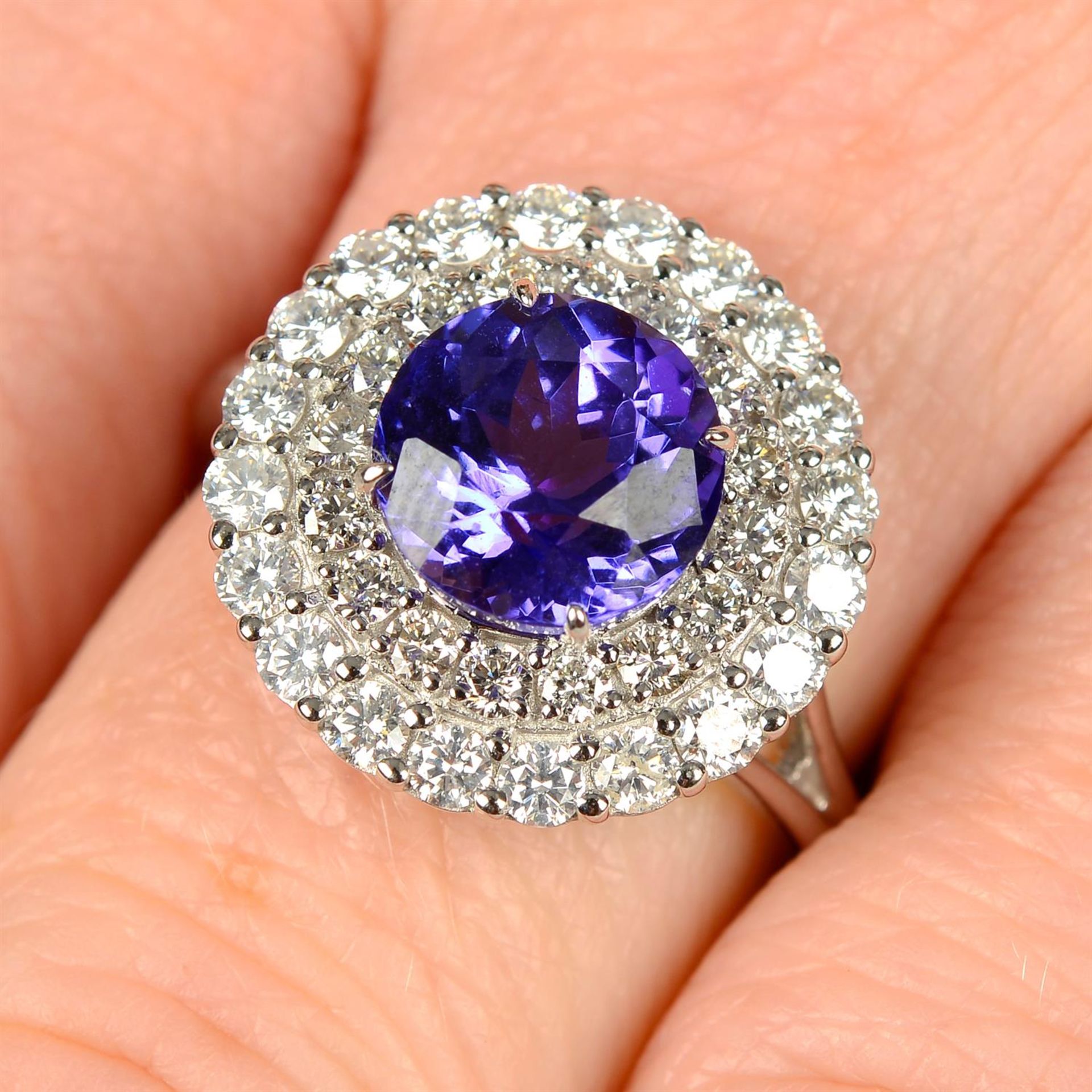 A tanzanite and diamond cluster ring.