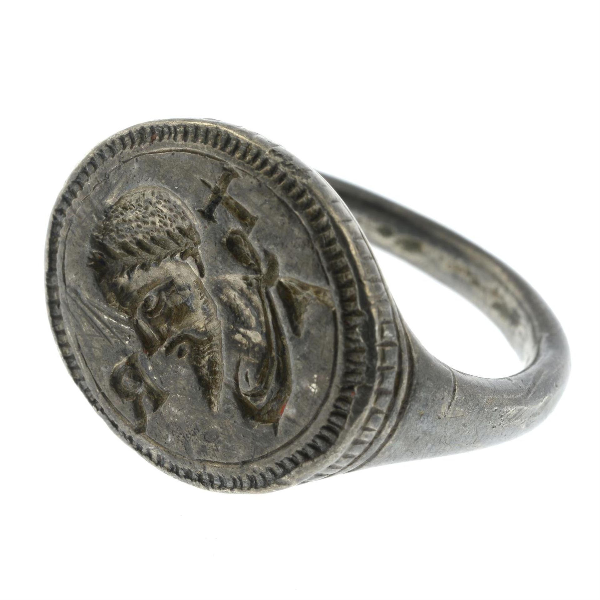 A late to post Medieval silver intaglio signet ring, depicting a bearded gentleman, - Image 5 of 6