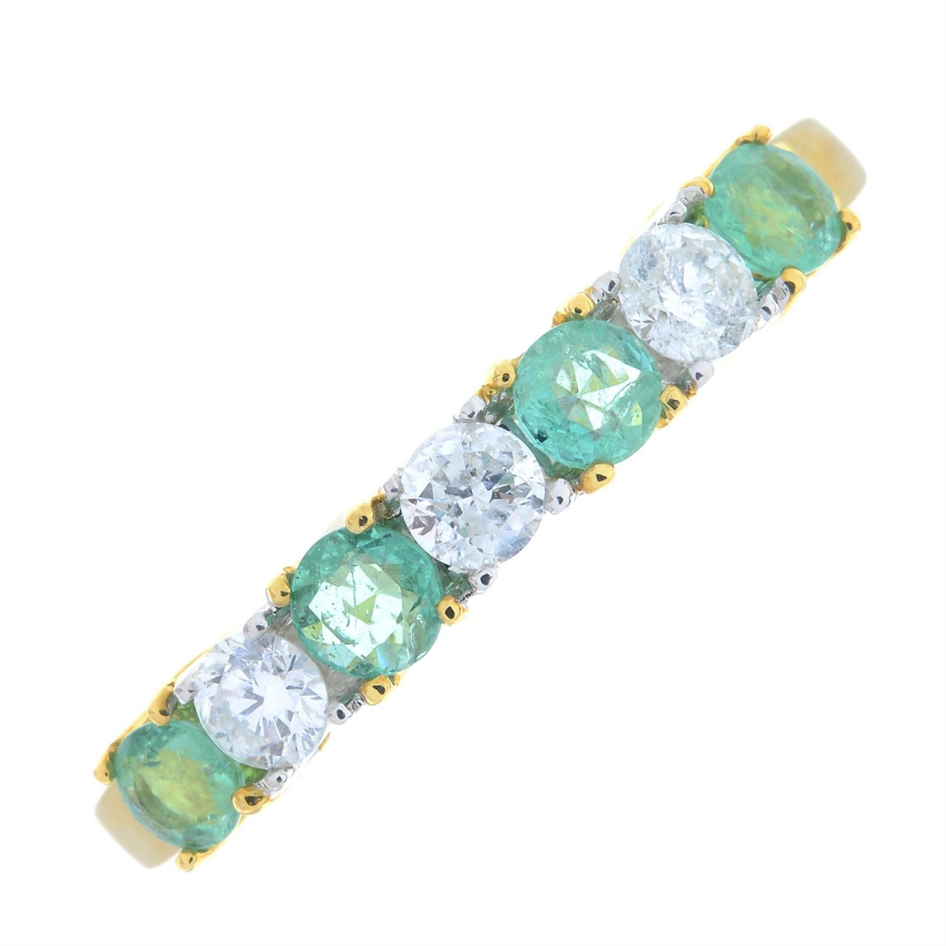 An 18ct gold alternating emerald and brilliant-cut diamond line ring. - Image 2 of 5