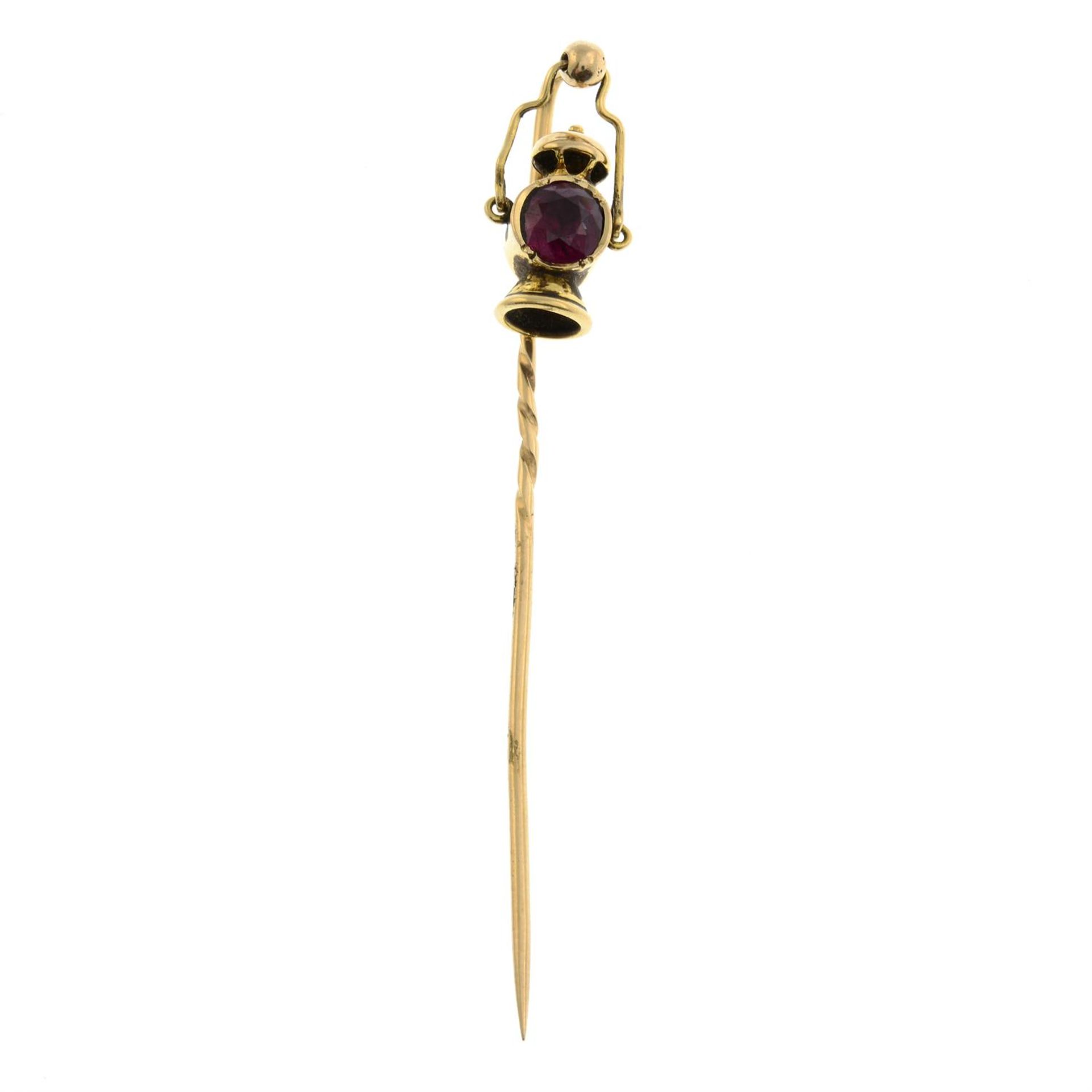 A late 19th century 14ct gold ruby lantern stickpin. - Image 2 of 4