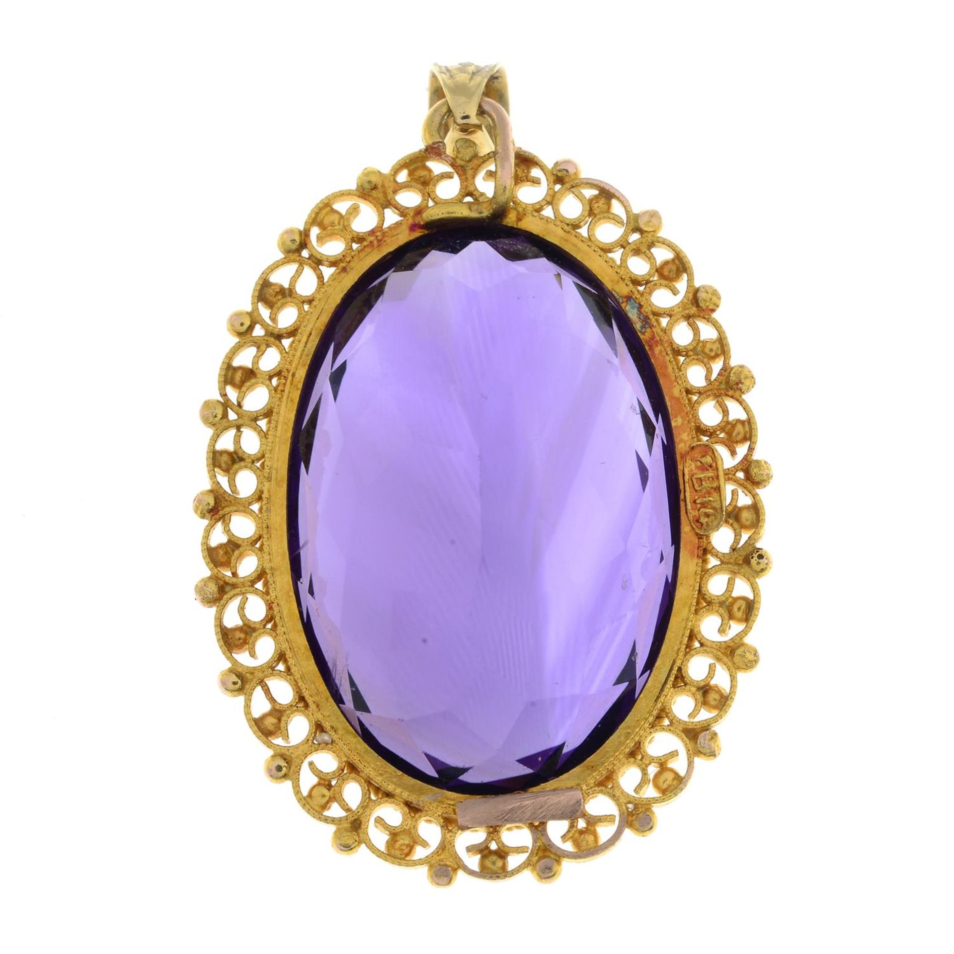 An early 20th century 14ct gold amethyst pendant. - Image 3 of 4