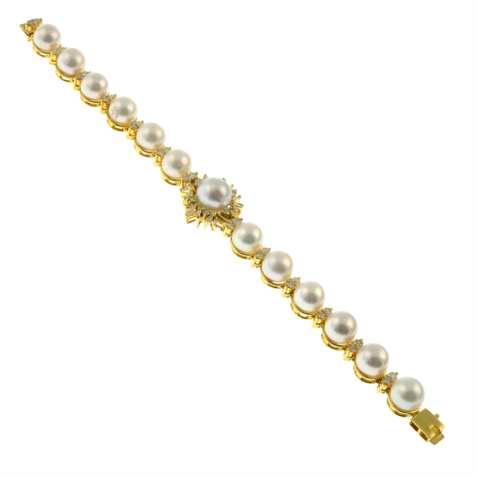 A cultured pearl and vari-cut diamond bracelet. - Image 3 of 4