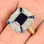 An 18ct gold sapphire and brilliant-cut diamond geometric dress ring.
