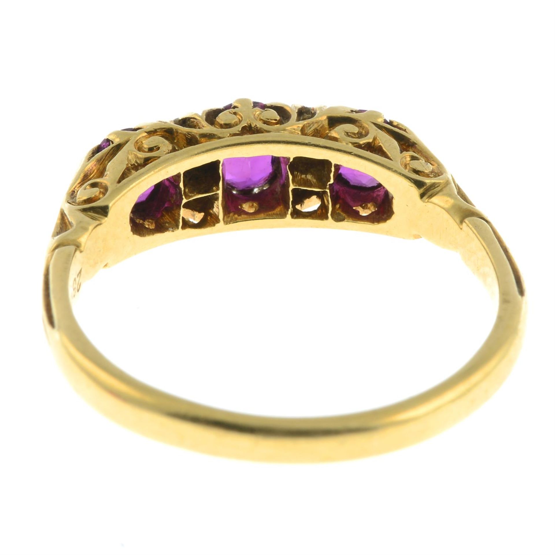 An Edwardian 18ct gold ruby three-stone and diamond ring. - Image 4 of 5