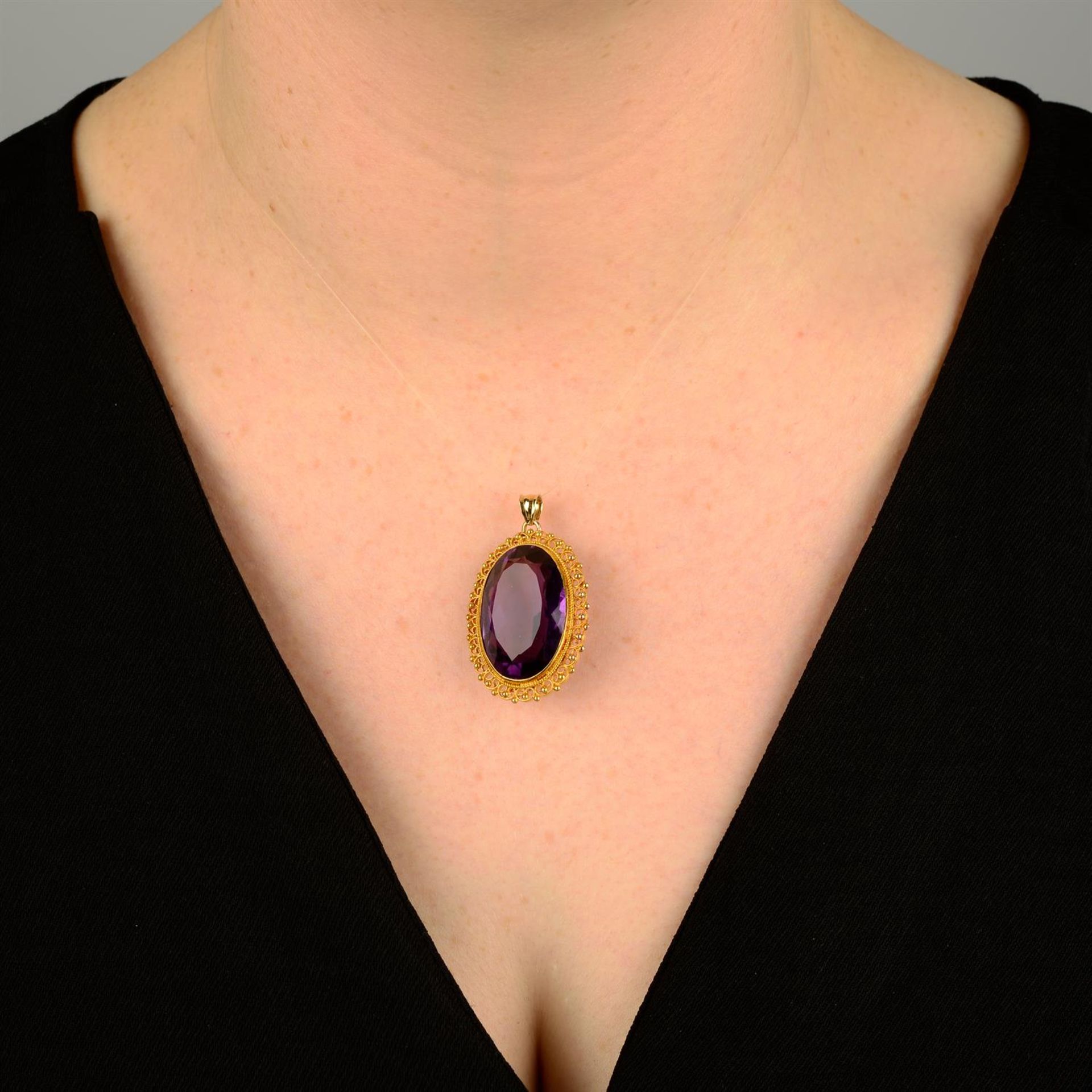 An early 20th century 14ct gold amethyst pendant. - Image 4 of 4