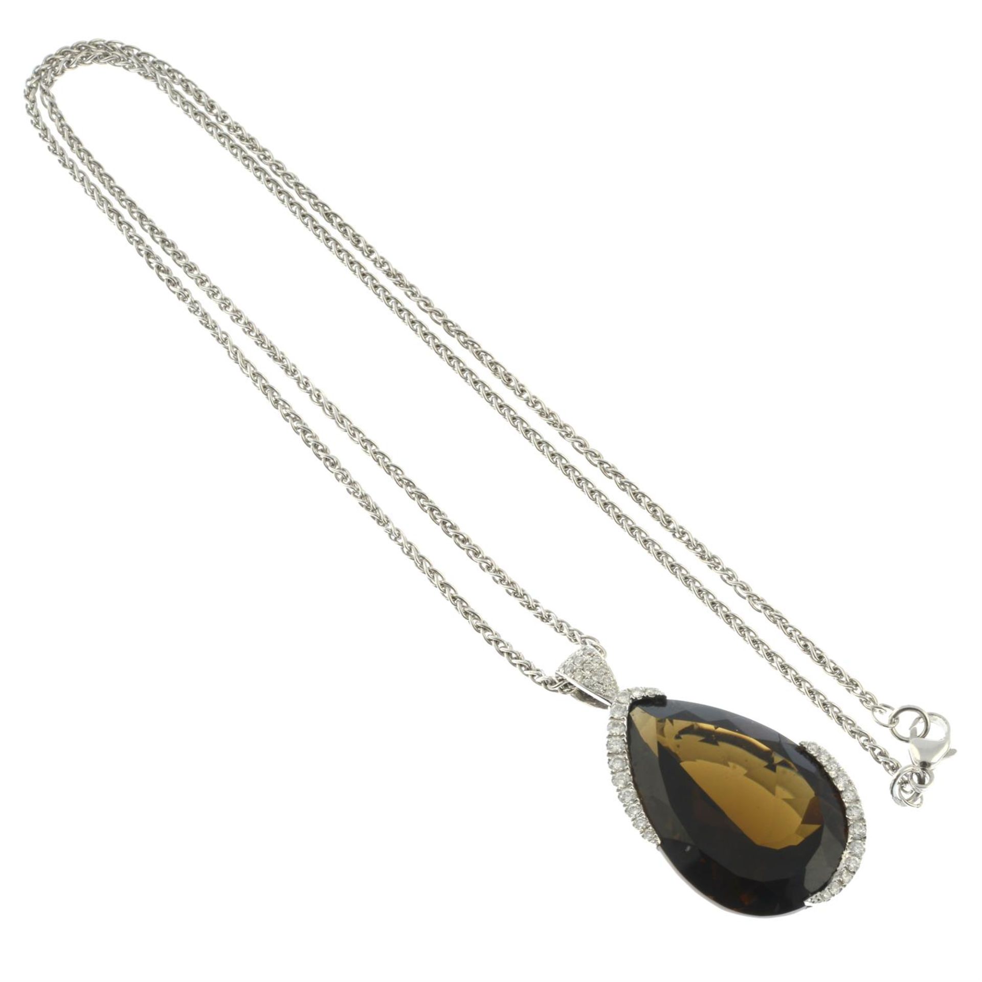A smokey quartz and diamond pendant, with 18ct gold chain. - Image 4 of 5