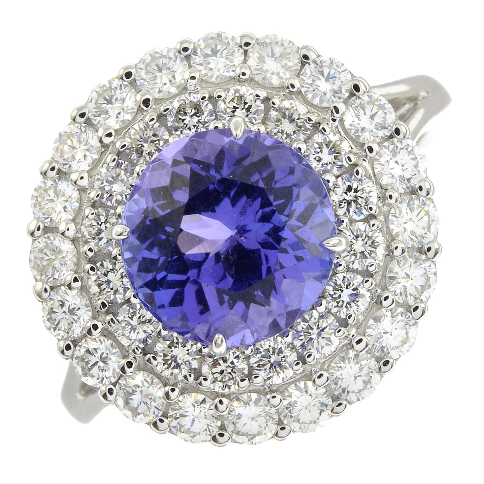 A tanzanite and diamond cluster ring. - Image 2 of 5