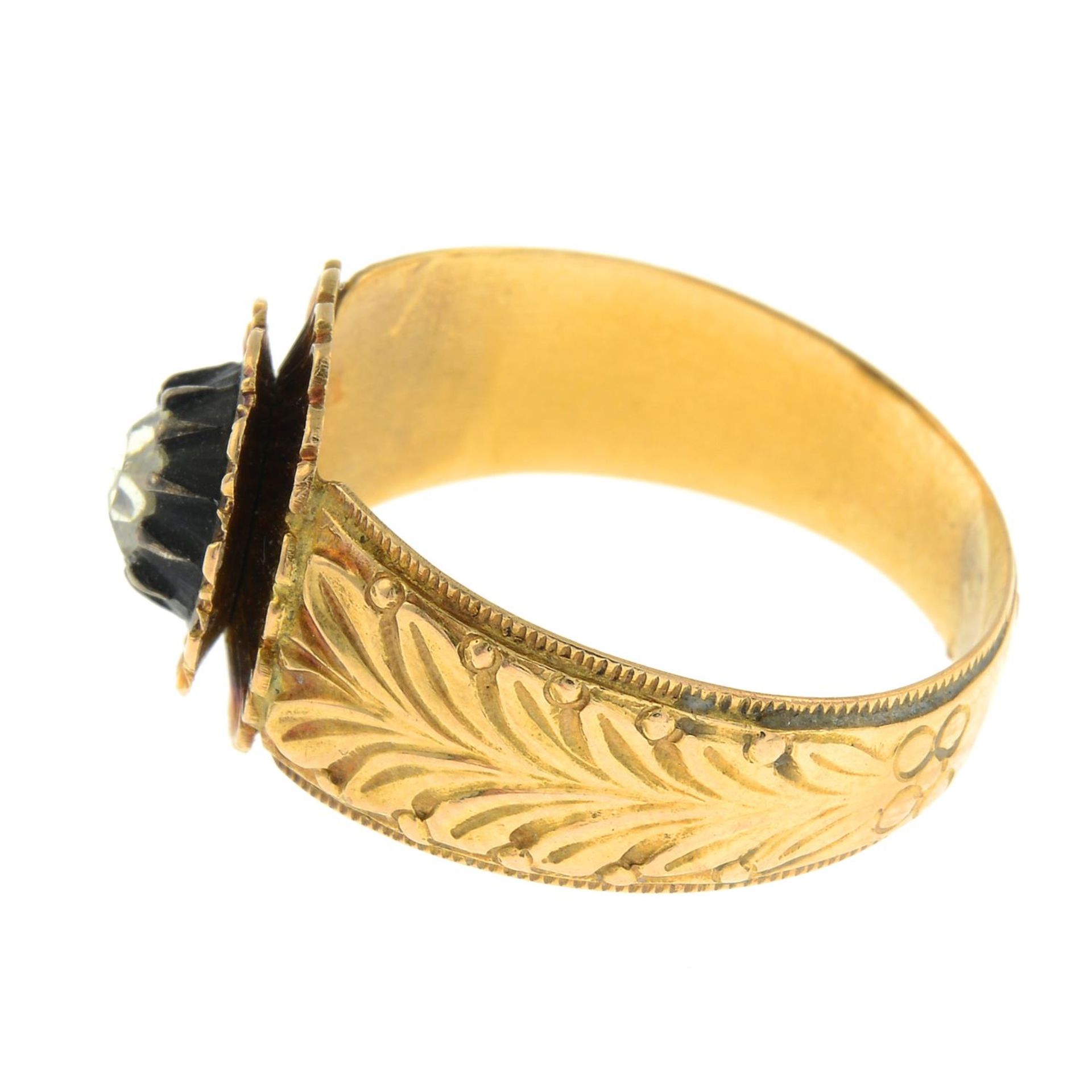A 19th century 18ct gold rose-cut diamond floral ring, with foliate tapered band. - Image 3 of 5