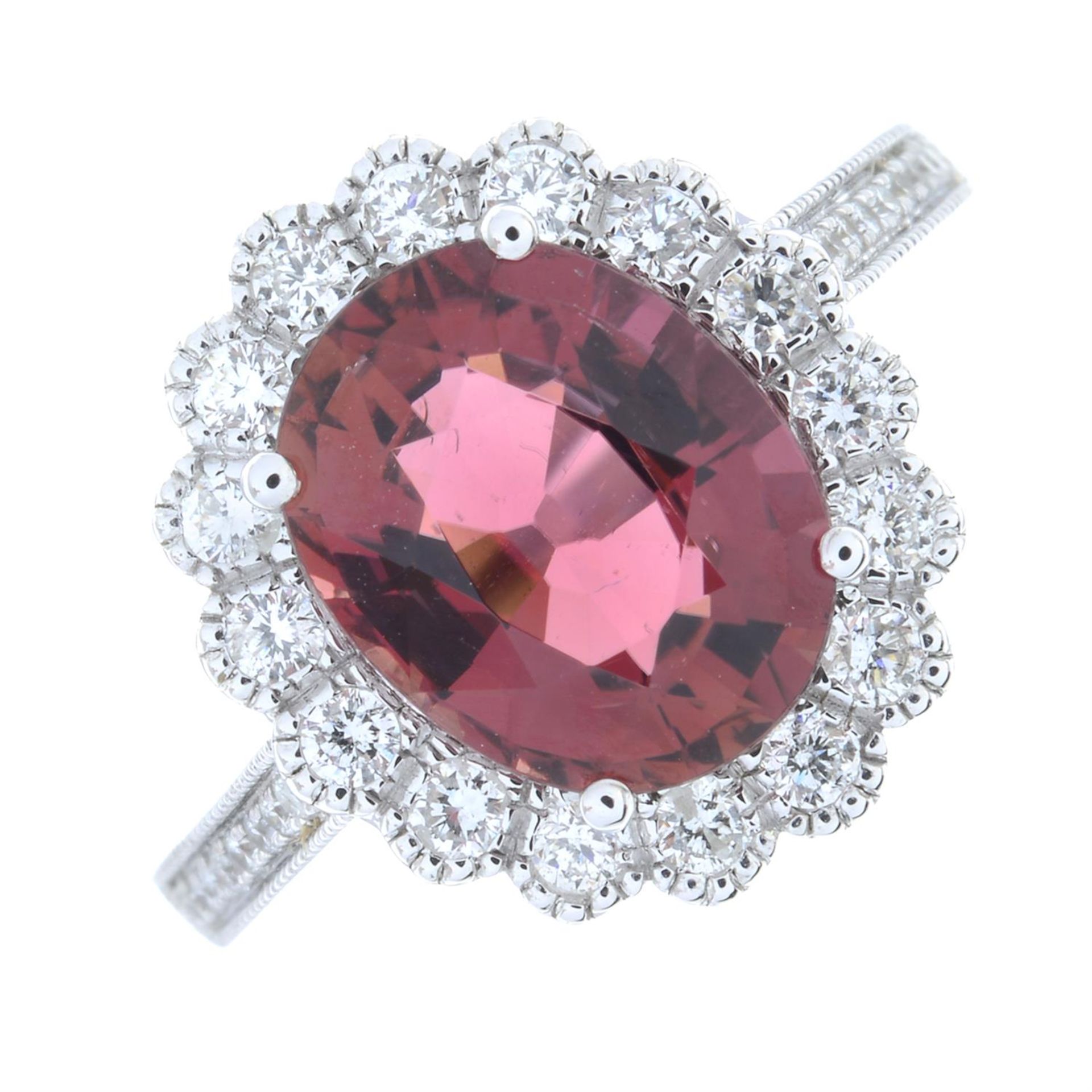 An 18ct gold tourmaline and brilliant-cut diamond cluster ring. - Image 2 of 5