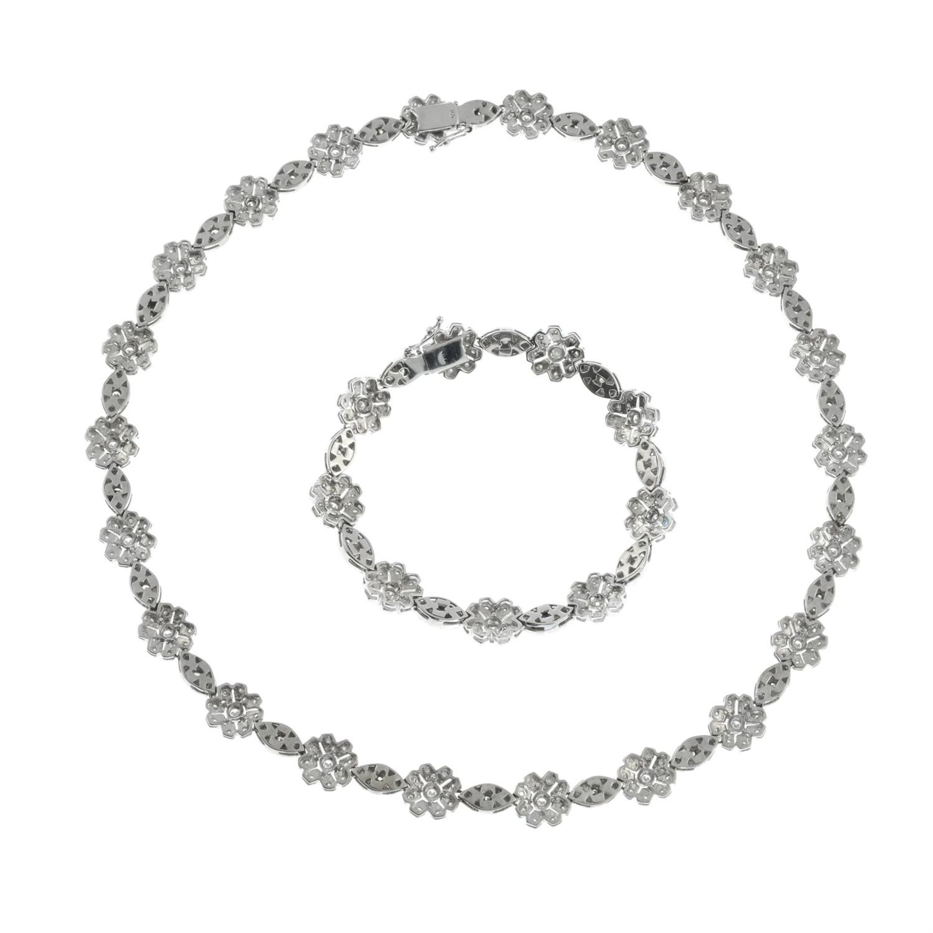 A brilliant-cut diamond floral necklace, with matching bracelet. - Image 3 of 5