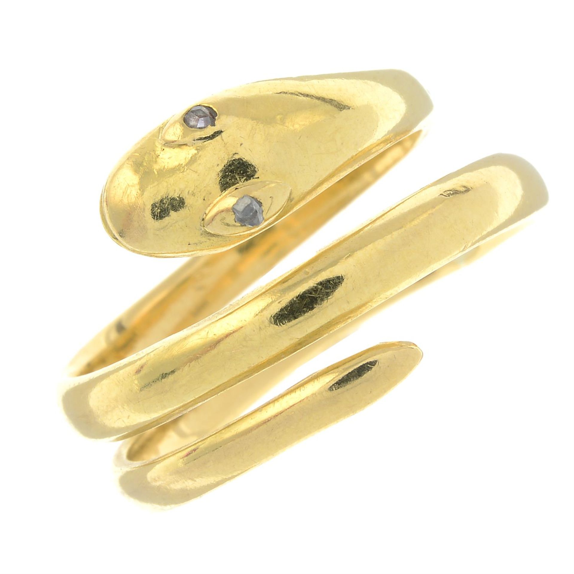 An 18ct gold snake ring, with diamond point eyes. - Image 2 of 5