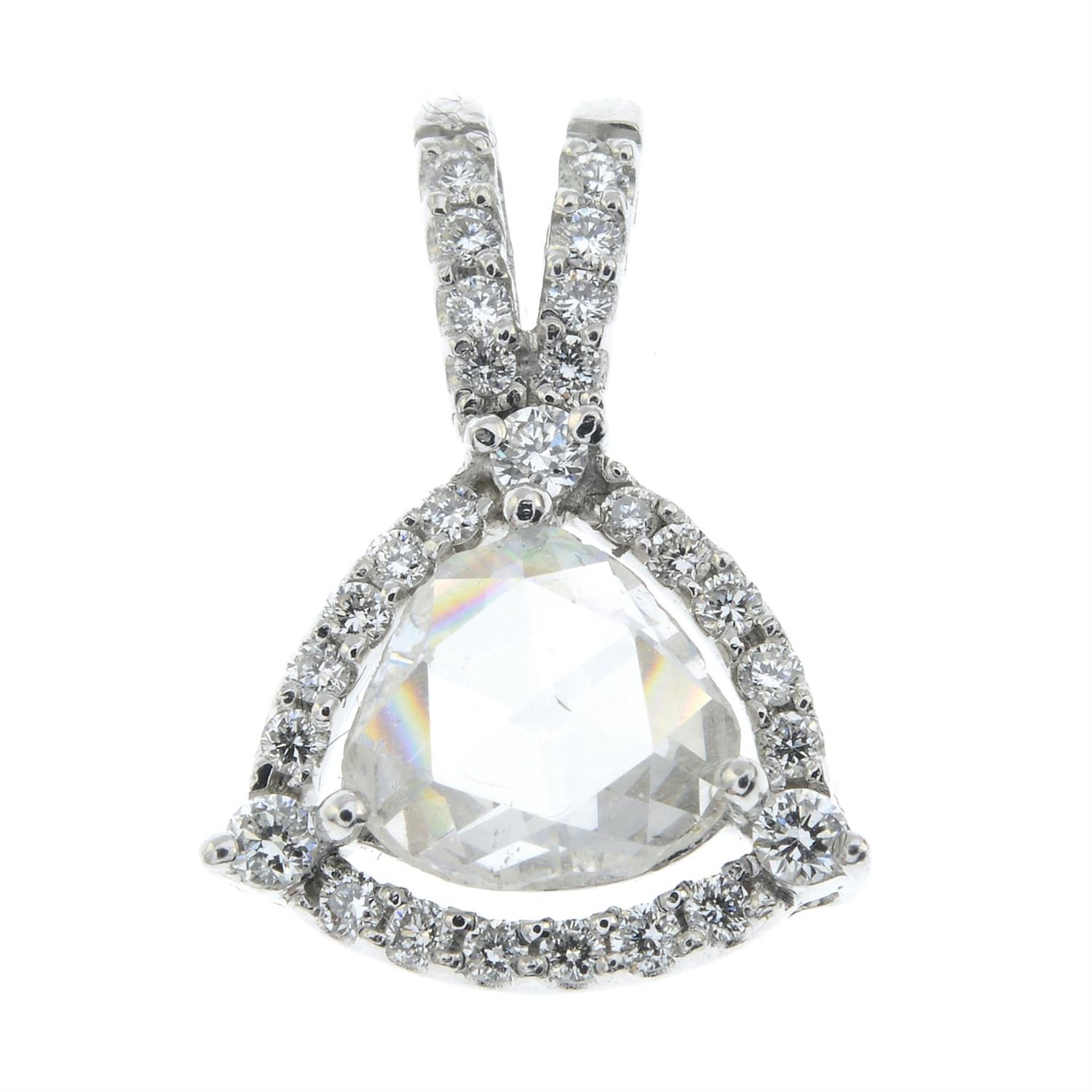 A platinum rose-cut diamond and brilliant-cut diamond cluster pendant. - Image 2 of 4