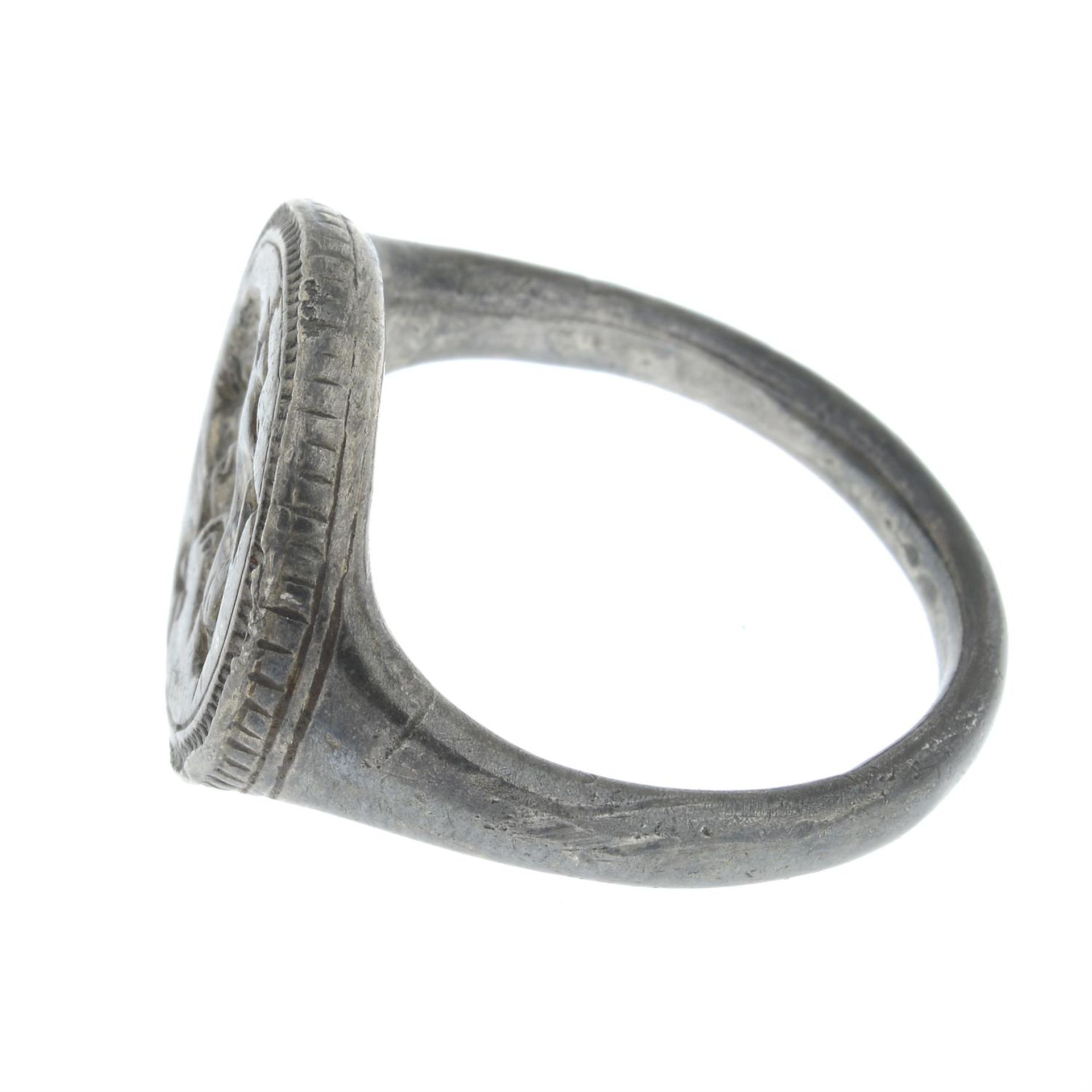 A late to post Medieval silver intaglio signet ring, depicting a bearded gentleman, - Image 4 of 6