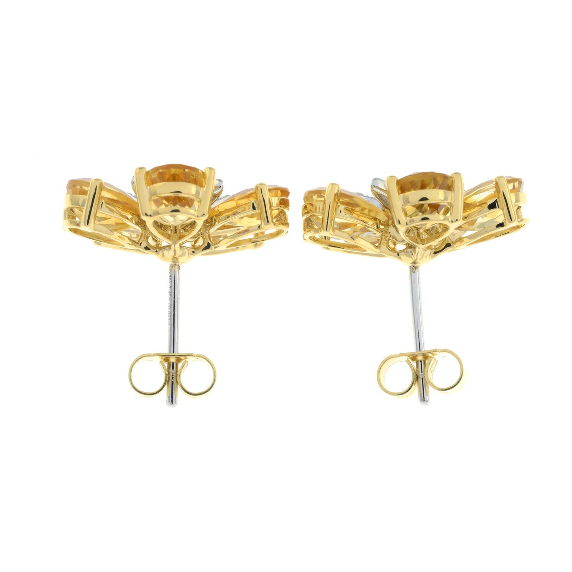 A pair of citrine and brilliant-cut diamond floral earrings. - Image 4 of 4