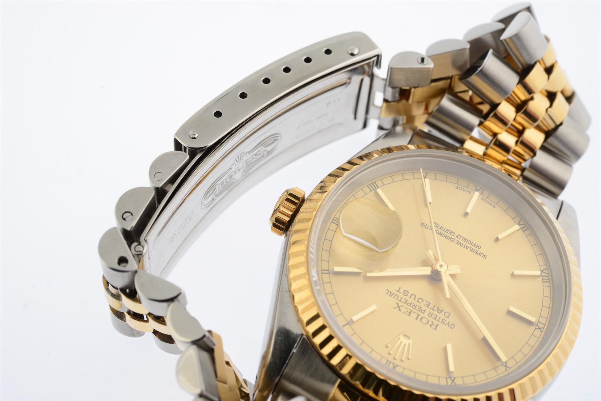 ROLEX - a bi-metal Oyster Perpetual Datejust bracelet watch, 35mm. - Image 4 of 5