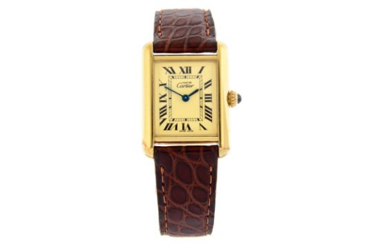 CARTIER - a gold plated silver Must De Cartier Tank wrist watch, 22x22mm. - Bild 1 aus 5