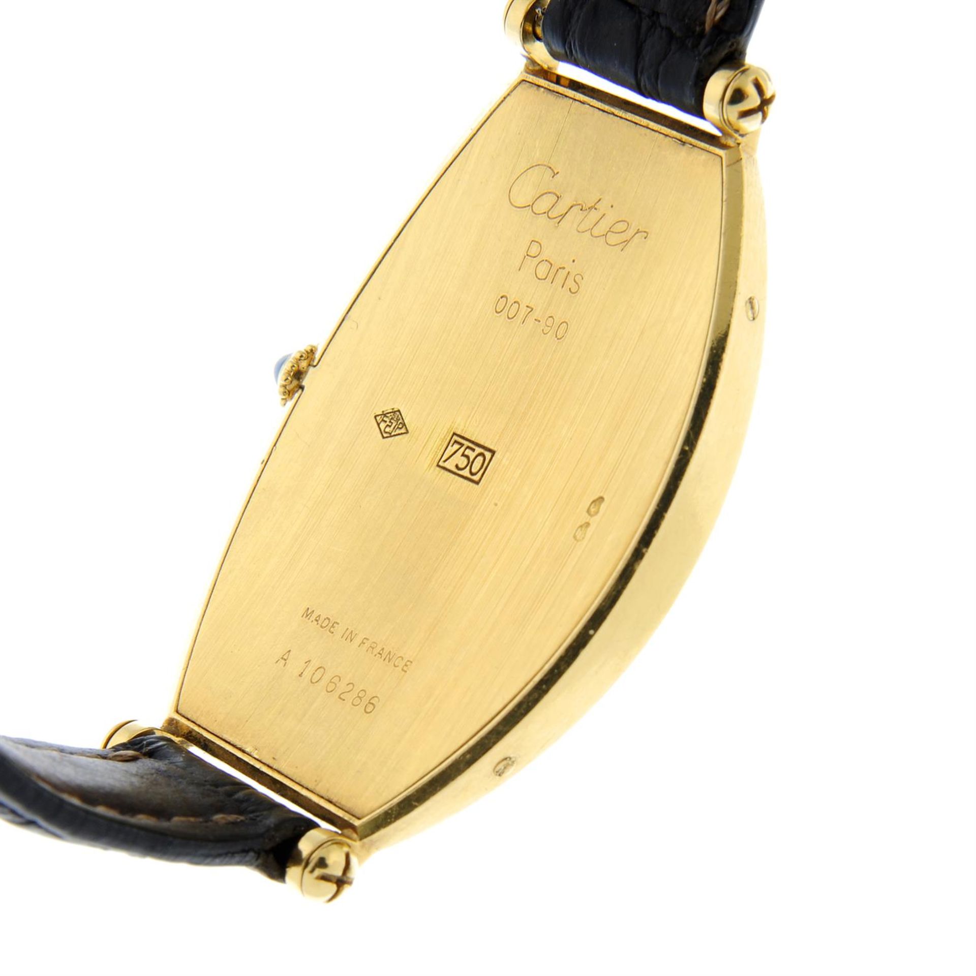 CARTIER - a yellow metal Tonneau wrist watch, 26x39mm. - Image 4 of 5