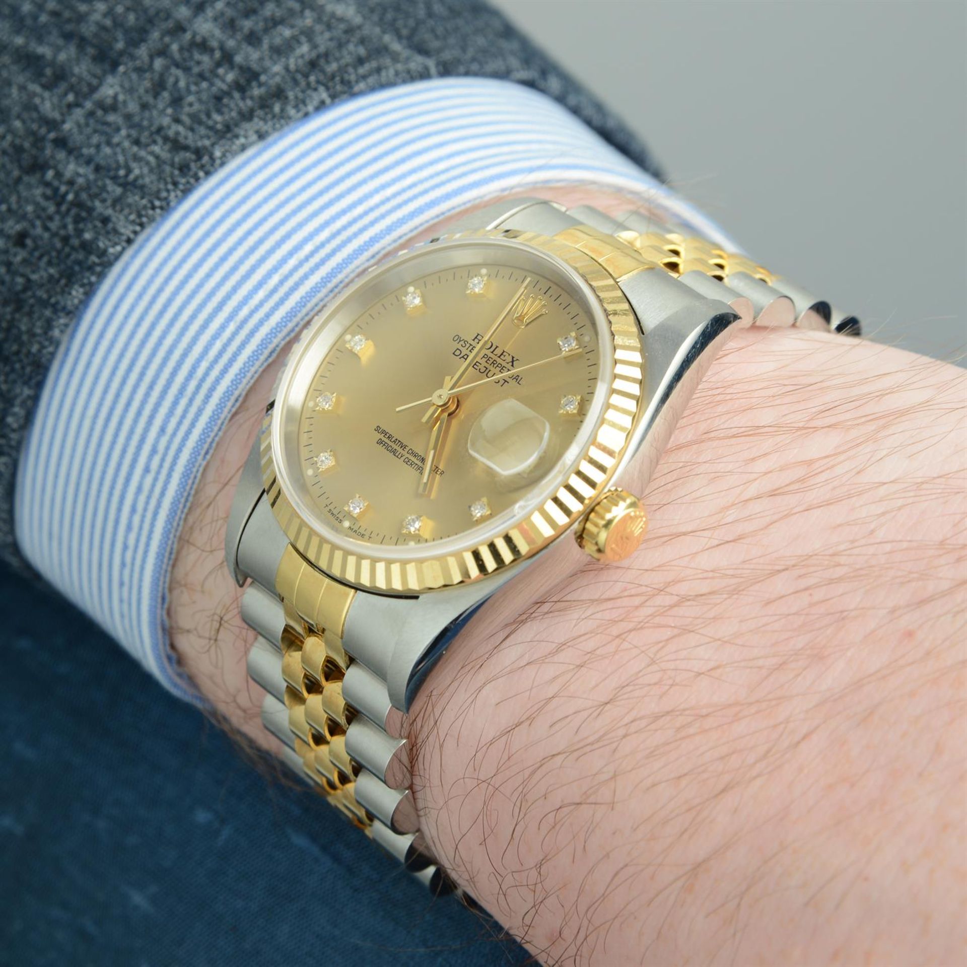 ROLEX - a bi-metal Oyster Perpetual Datejust bracelet watch, 36mm. - Image 6 of 6