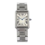 CARTIER - a stainless steel Tank Solo bracelet watch, 28x28mm.